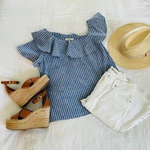 Madewell linen asymmetrical ruffled top